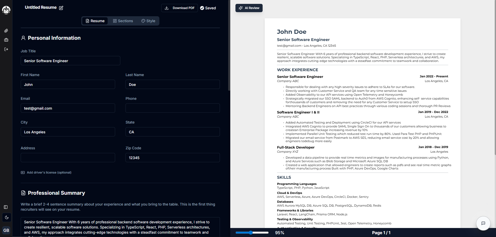 Screenshot of the app