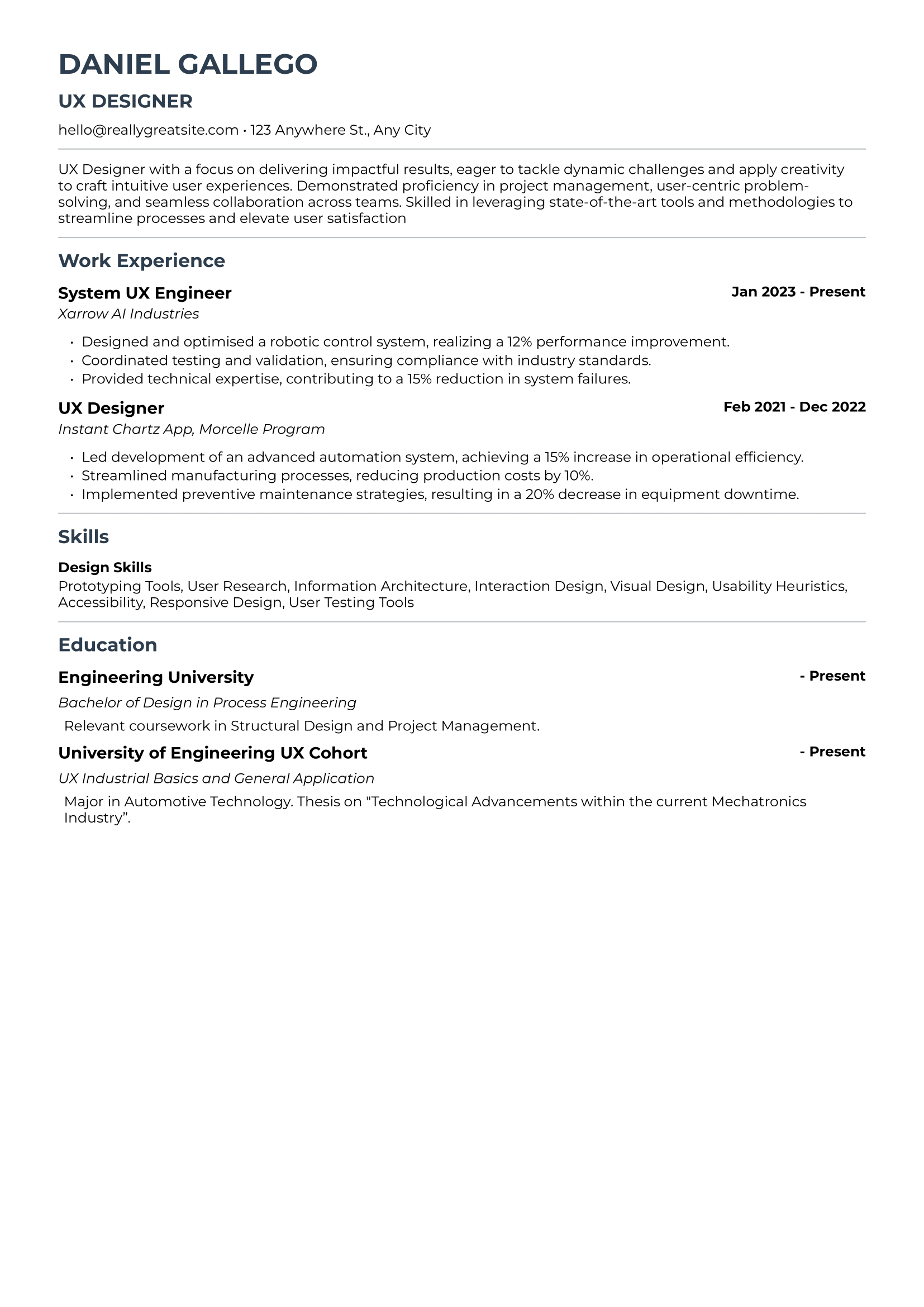 ATS-friendly resume template — UX Designer example