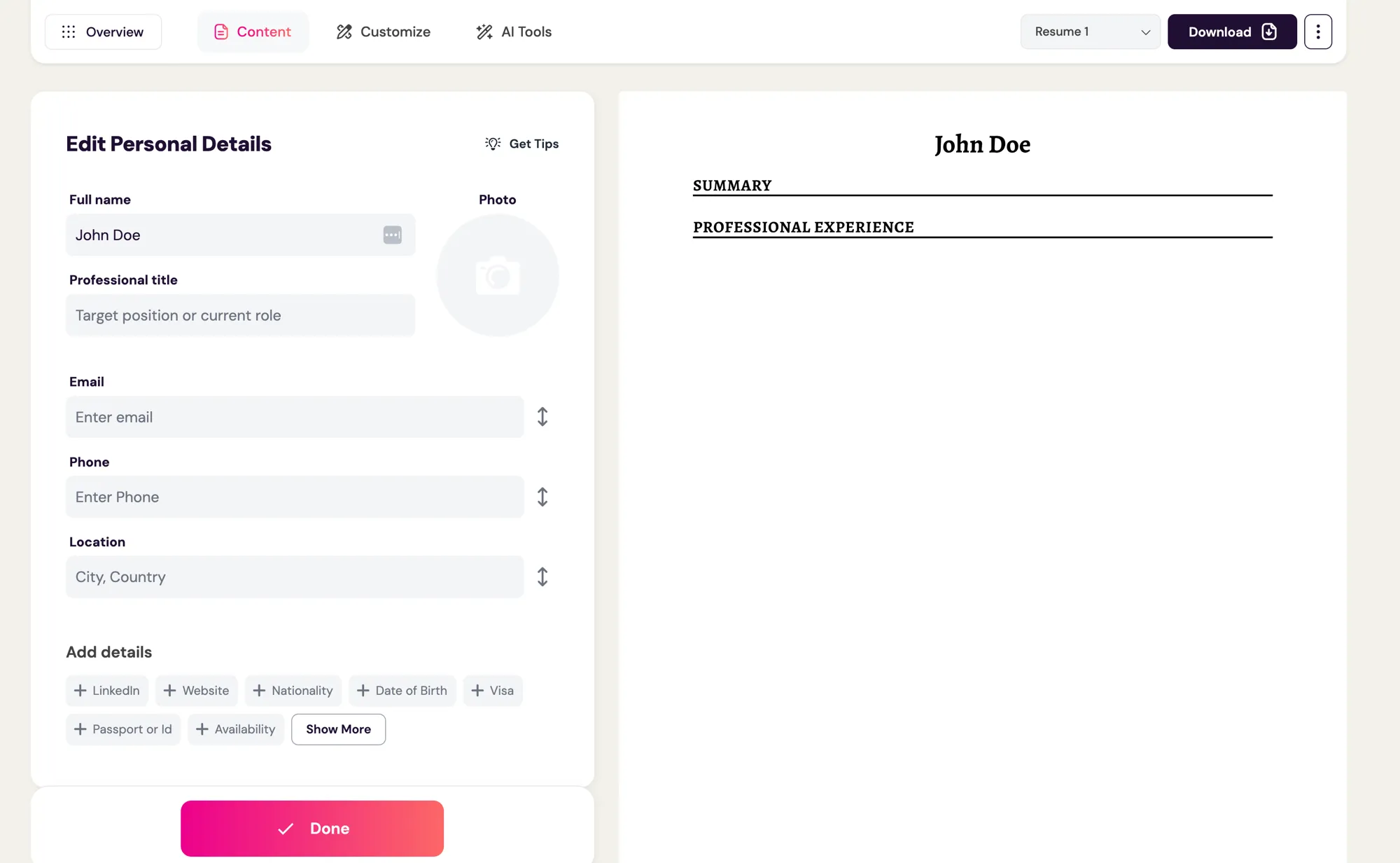 FlowCV editor with design controls