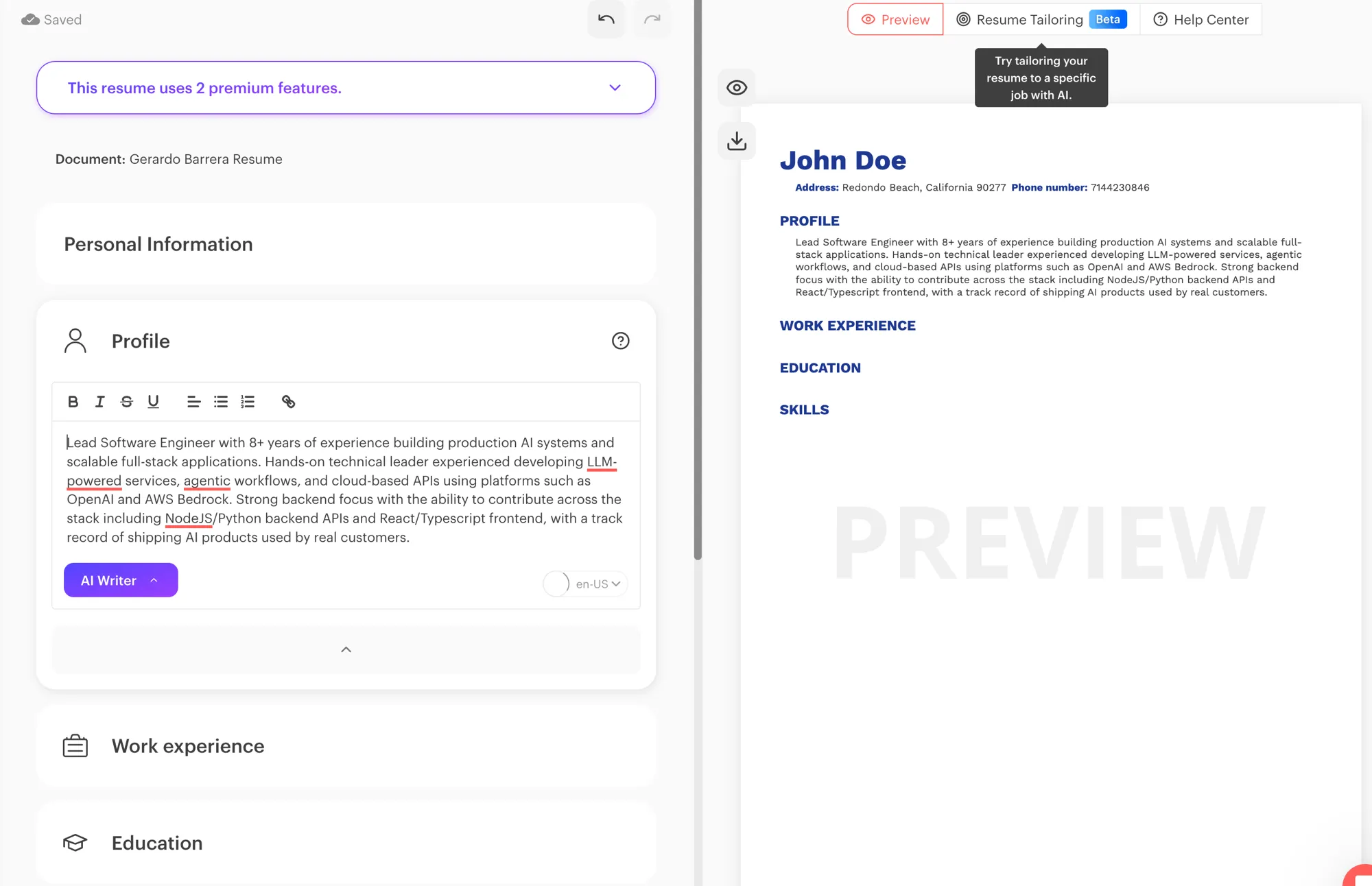 Kickresume cover letter editor