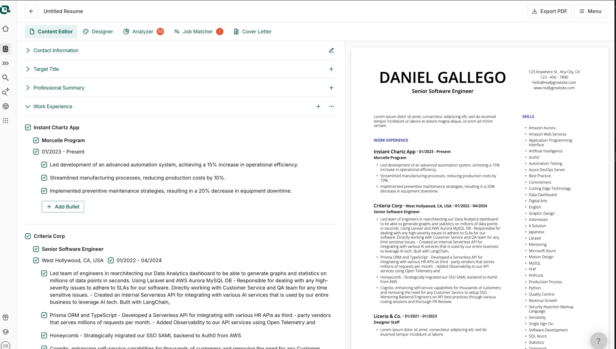 Teal resume builder with Analyzer and Job Matcher